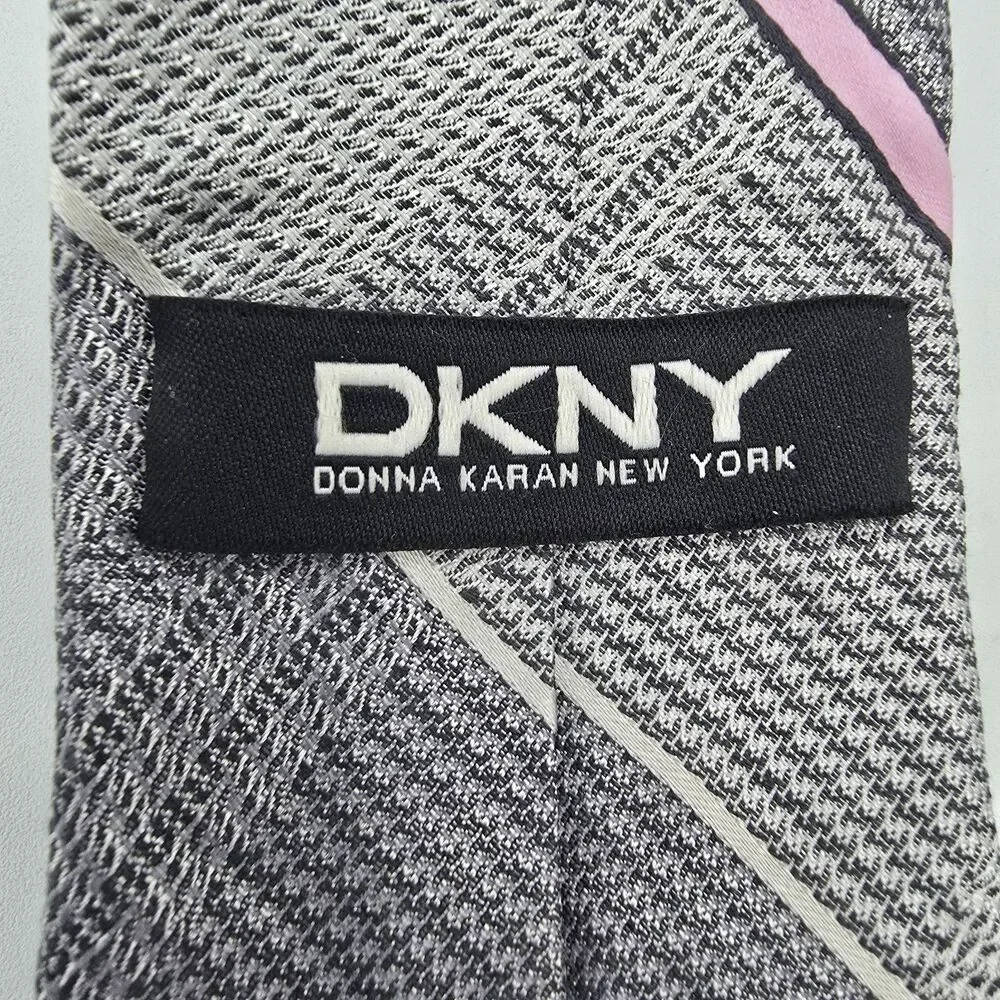 Necktie Mens Vintage DKNY Tie, Grey Pink 100% Silk, measurement are 56 by 3 inch